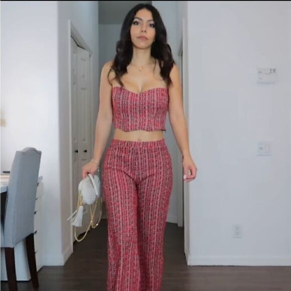 NWT Zara Textured Tweed Corset Strapless Top Size small tweed dark red burgundy - Picture 9 of 10